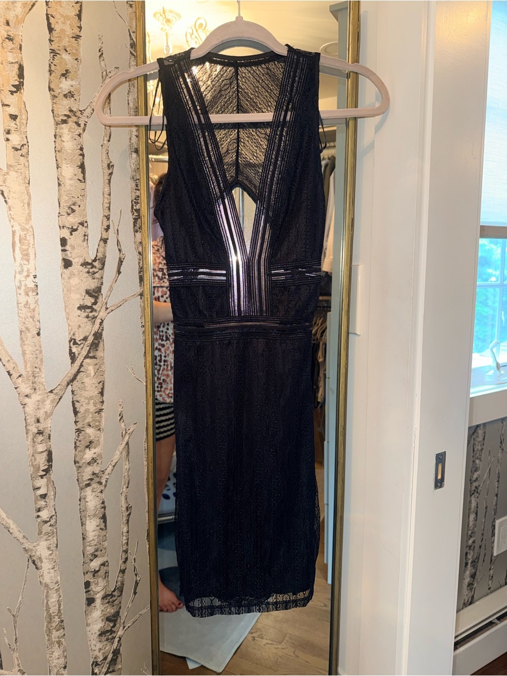 Blue Blush Black Lace V-Neck Midi Dress